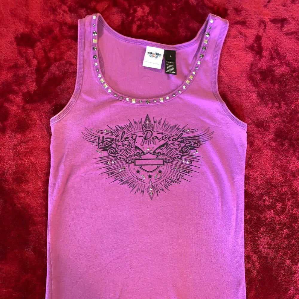 Large Hot Pink Blingy Harley Davidson Tank Top Stretchy
